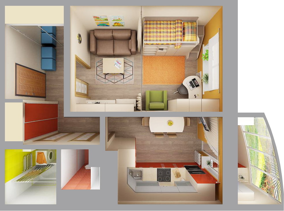 Оформление дизайна и интерьера однокомнатной квартиры 36 кв м