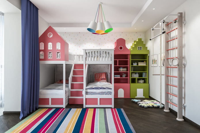 дизайн спальной комнаты для троих детей