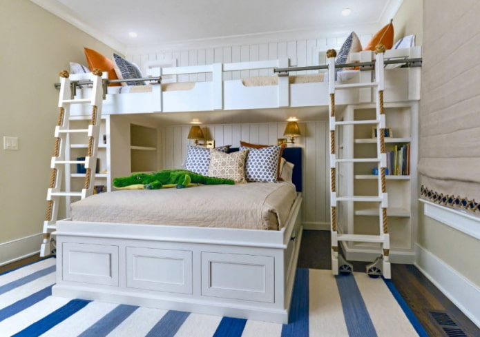 дизайн спальной комнаты для троих разновозрастных детей