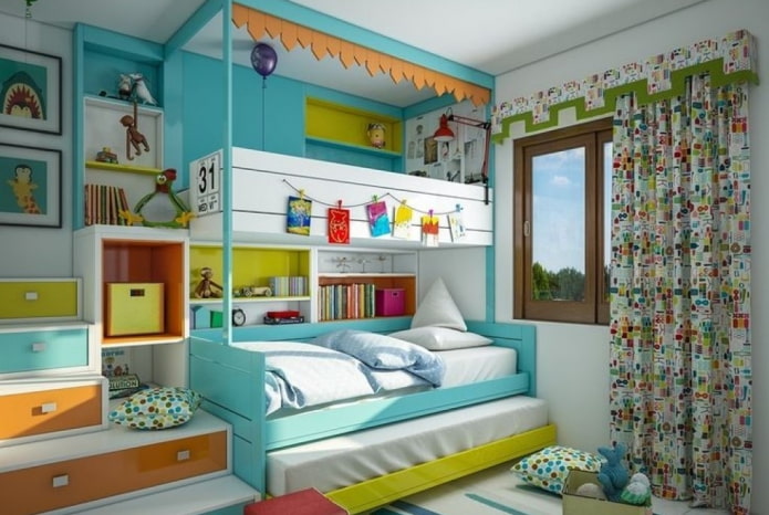 дизайн комнаты для троих разнополых детей