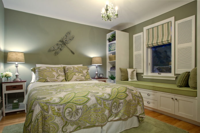 Дизайн спальни в зеленом тоне