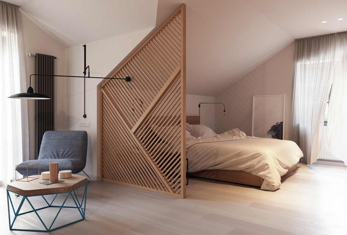 Дизайн спальни на мансардной