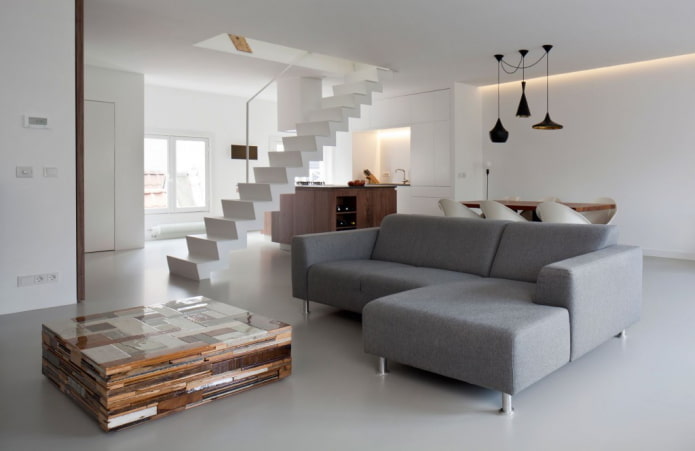 интерьер двухъярусной квартиры в стиле минимализм