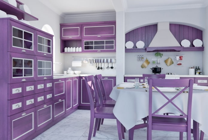 кухня в фиолетовых тонах в стиле прованс