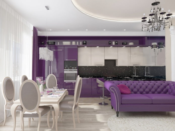 интерьер кухни в фиолетовых тонах