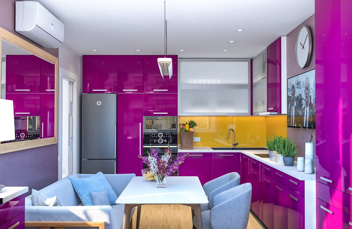 Кухня фиолетового цвета.