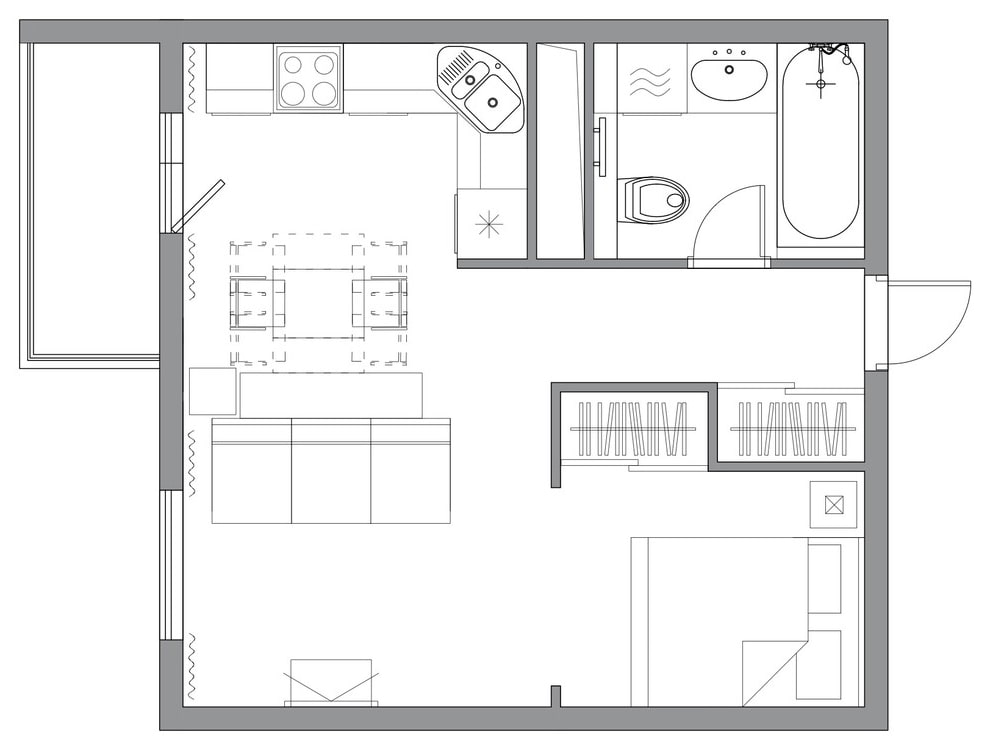 Дизайн проект однокомнатной квартиры для трех человек (34 фото)