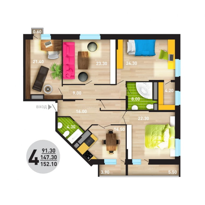 планировка 4-комнатной квартиры
