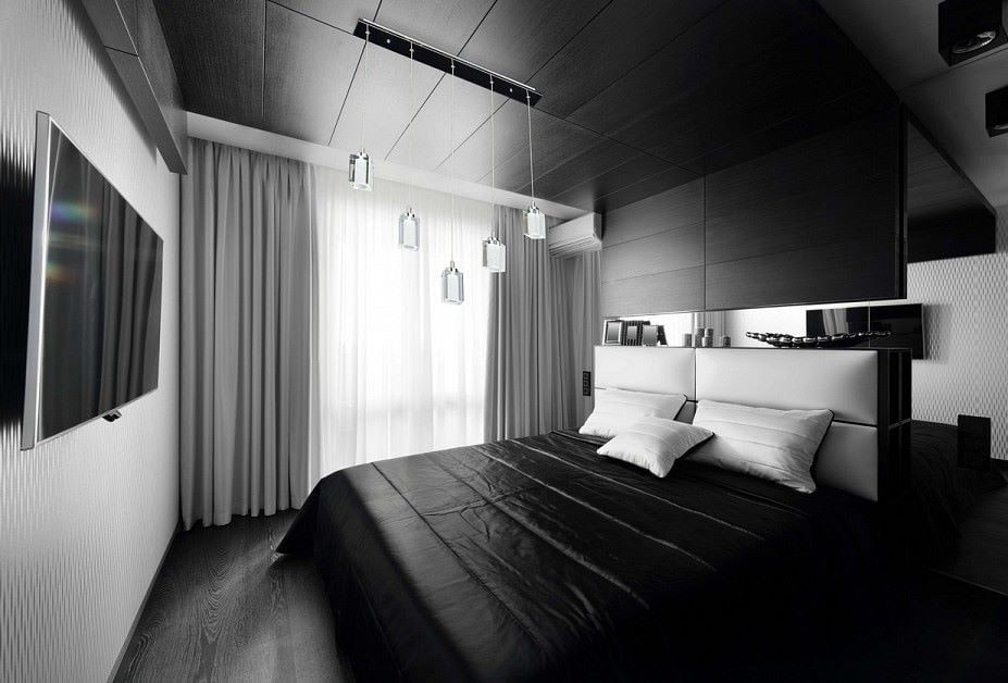 Дизайн черно белой спальни (69 фото)