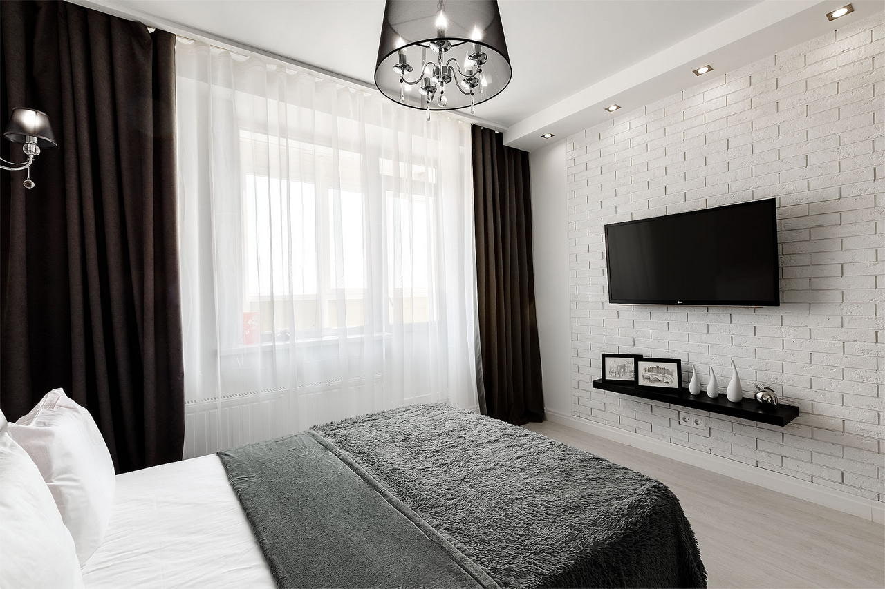Спальня в черно белом стиле в квартире