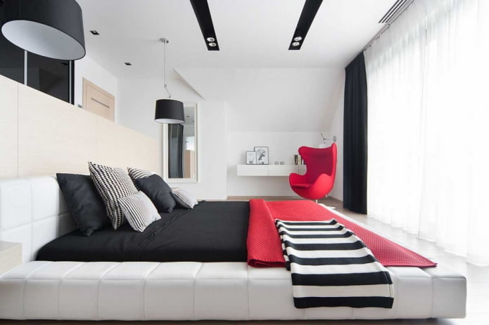 дизайн интерьера спальни в черно-белых тонах