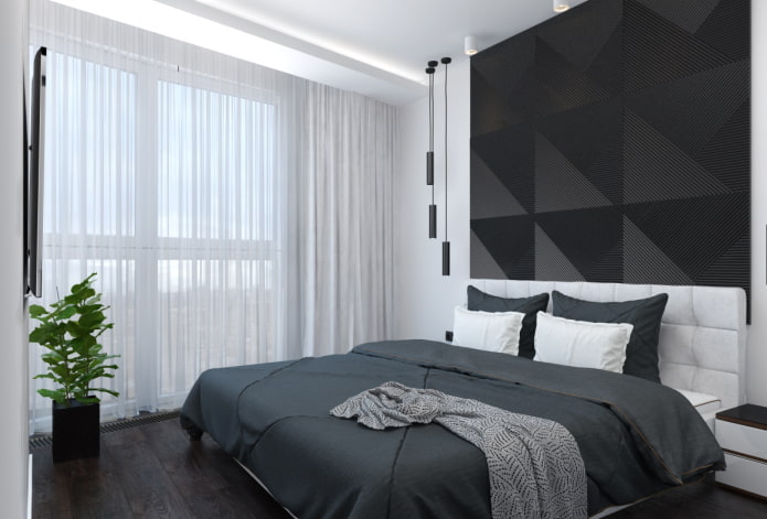 интерьер спальни в черно-белых тонах в современном стиле