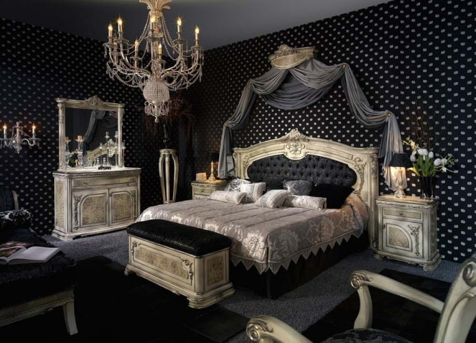 спальня в черных тонах в стиле барокко