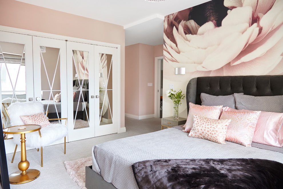Спальня серо розовая дизайн