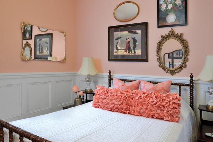 декор в интерьере спальни в розовых тонах