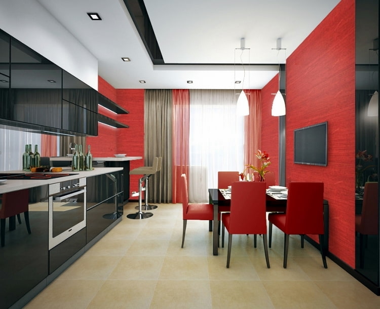 Красно-черная кухня: 40+ фото в интерьере, идеи дизайна