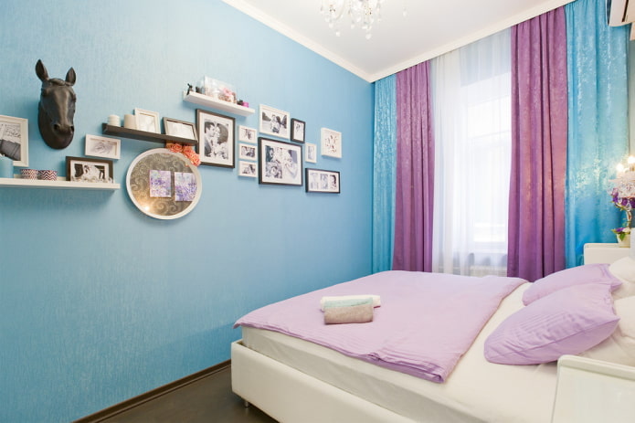 сиренево-голубой интерьер спальни