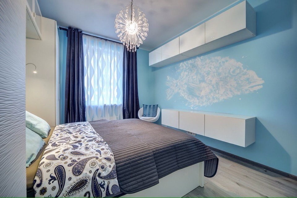 Спальня В Серо Голубых Тонах Фото