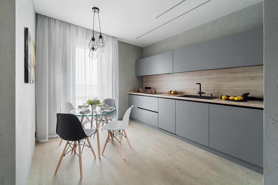 Сочетание серого цвета в интерьере кухни - 67 фото