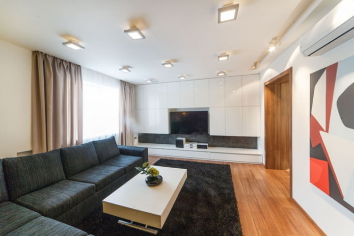 декор и освещение в гостиной в минималистичной стилистике
