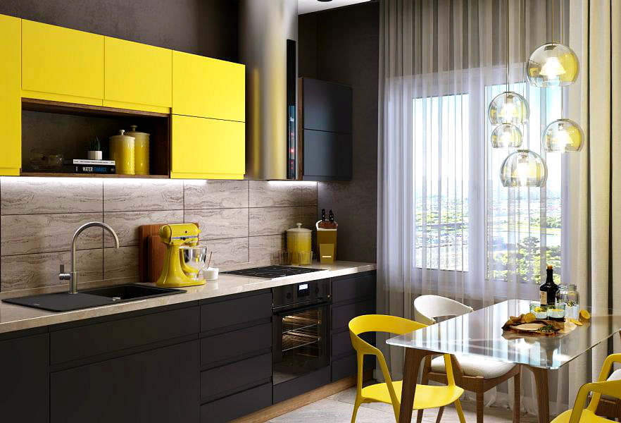 Желтые стены на кухне (34 фото): плитка желтого цвета, белый глянец на желтом фоне в интерьере