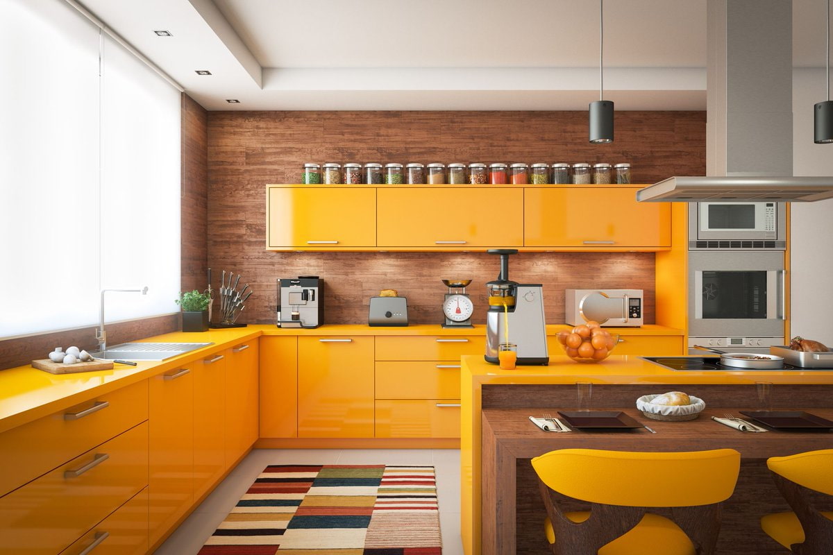11 Модных идей — серый и желтый цвет на кухне