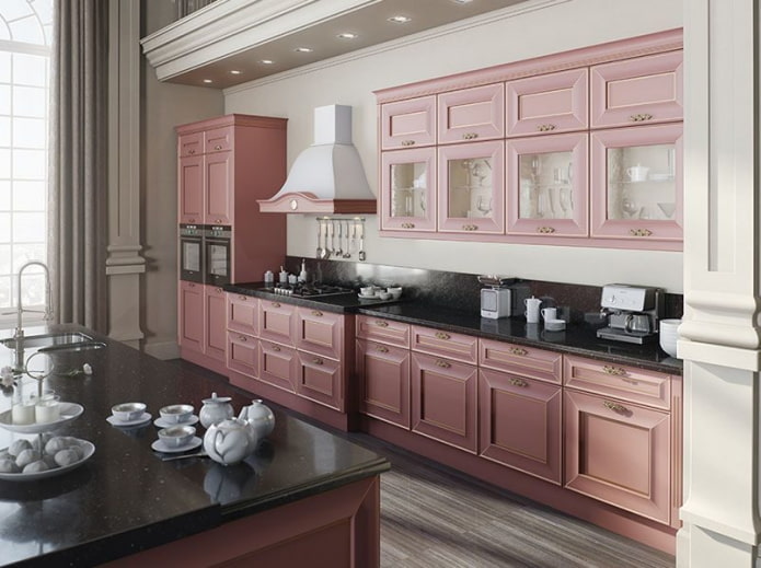 розовый интерьер кухни в классическом стиле