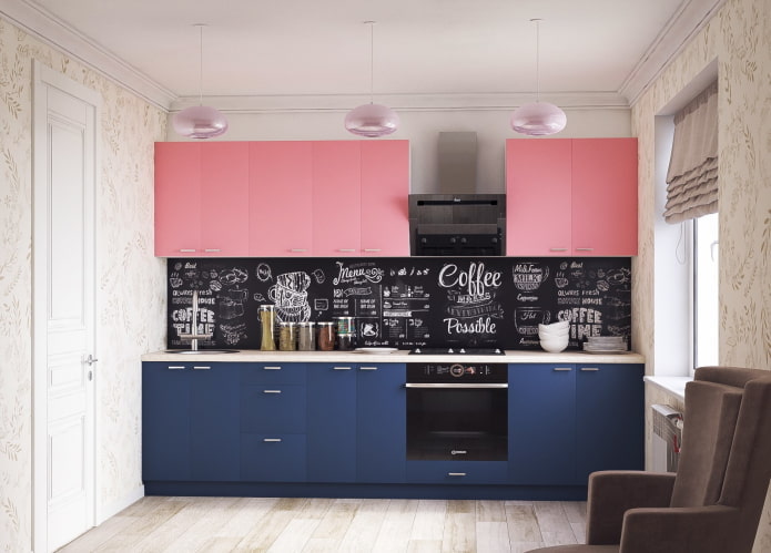 интерьер кухни в розово-синих тонах