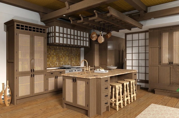 дизайн интерьера кухни в японской стилистике