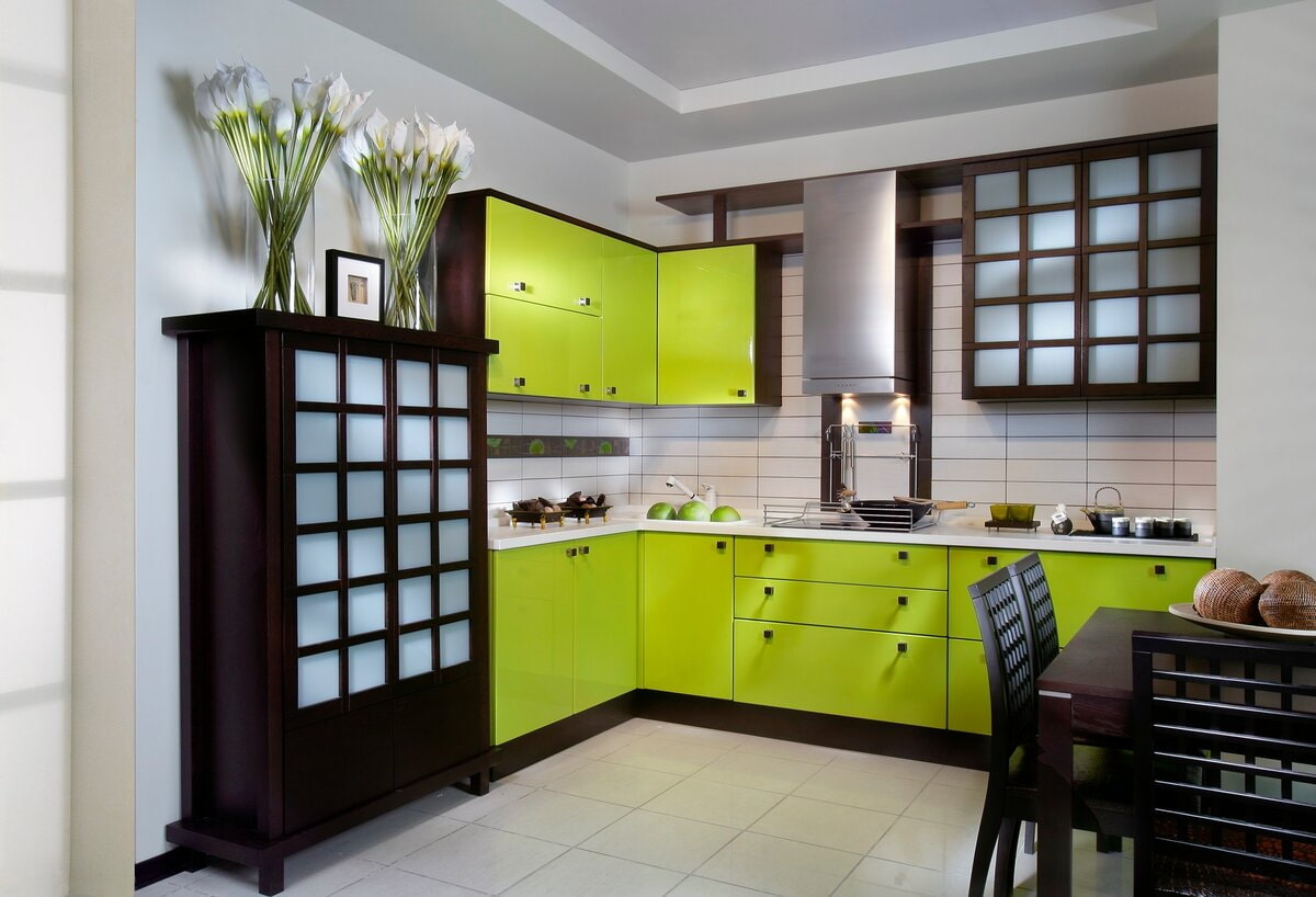 Салатовый цвет в интерьере кухни – Оживленный интерьер в современном доме + 84 фото