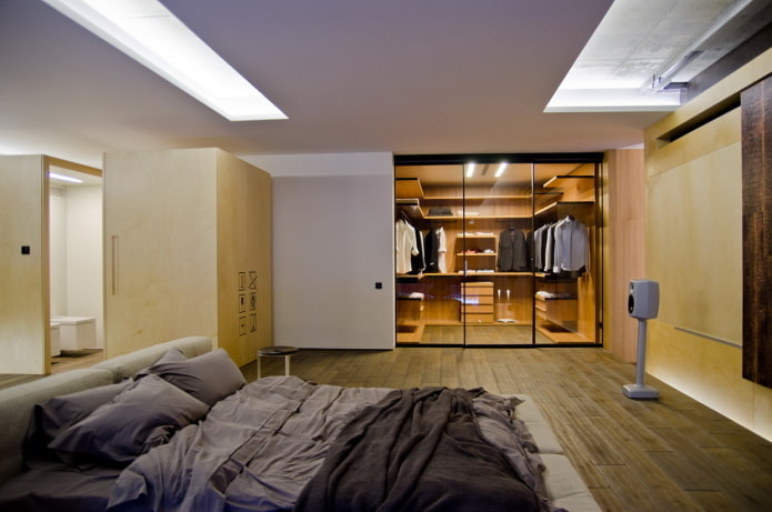 оформление гардероба в интерьере спальни