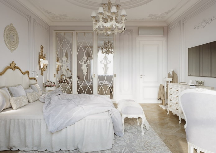 белый интерьер спальни в классическом стиле стиле