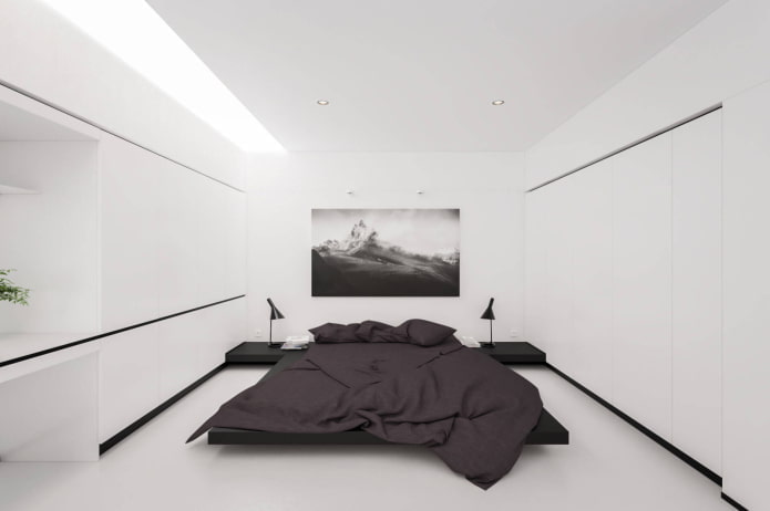 белый интерьер спальни в стиле минимализм