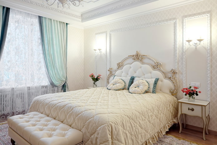 белый интерьер спальни в классическом стиле