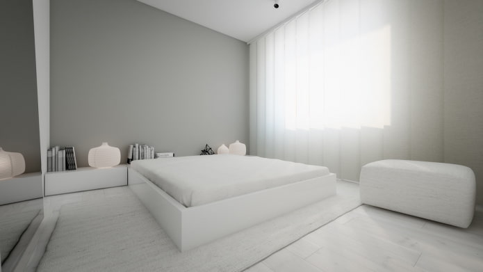 интерьер спальни в бело-серых тонах