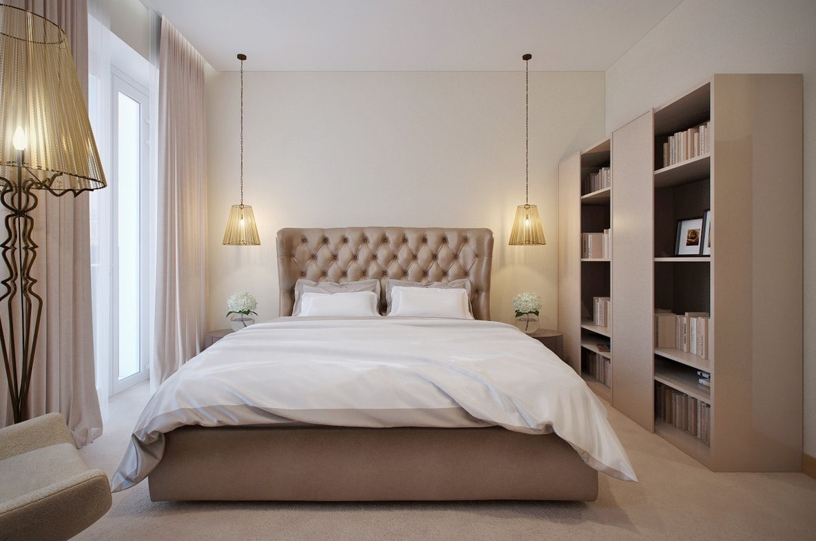 Бежевая спальня: 75 идей дизайна