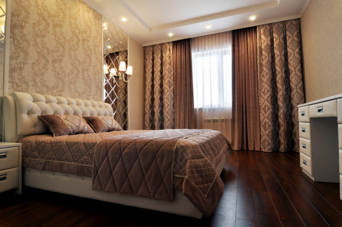 шторы в интерьере коричневой спальни