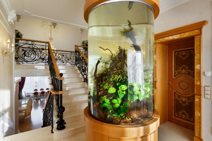 аквариум около лестницы в частном доме