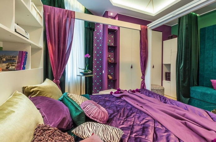 сиренево-зеленый интерьер спальни