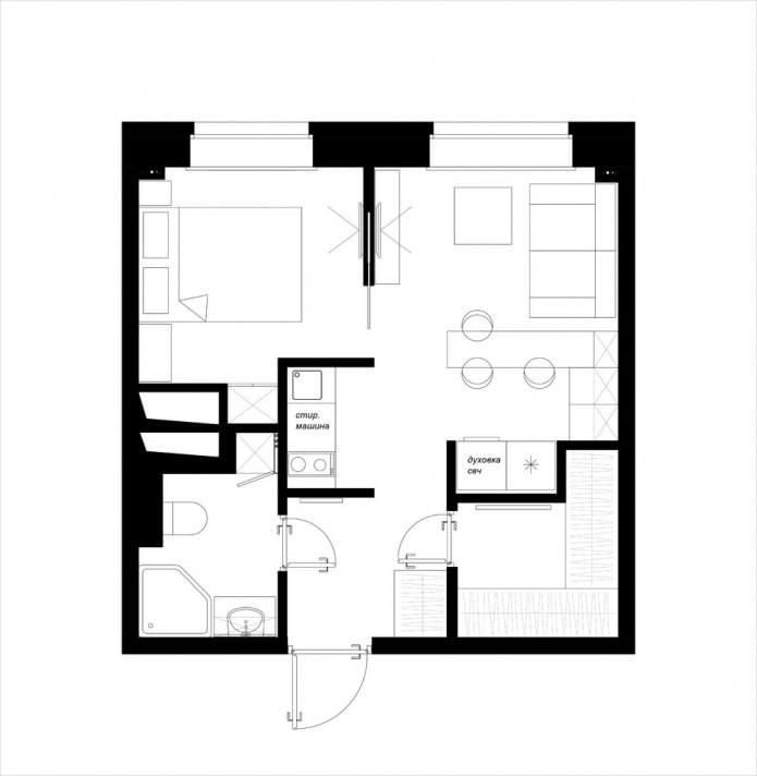 планировка кухни-гостиной площадью 12 квадратов