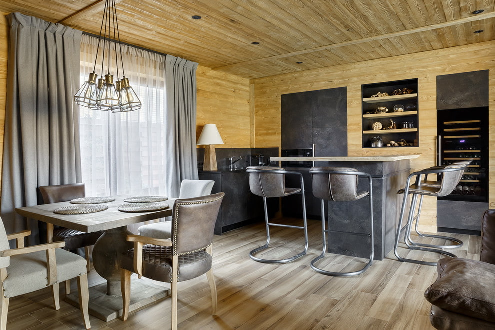 Кухня гостиная в дачном доме в скандинавском стиле