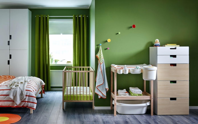 расстановка мебели в интерьере спальни-детской
