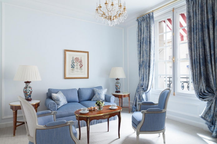 голубая гостиная в классическом стиле