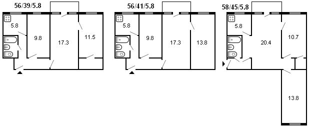 Хрущевка 3 комнатная планировка размеры комнат