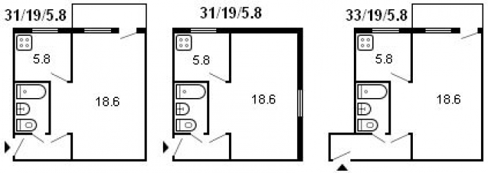 планировка 1-комнатной хрущевки серии 434 1958 г.