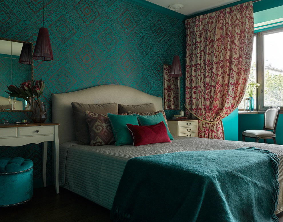 Бирюзовая спальня: правила оформления и 6 лучших цветовых сочетаний (89 фото)