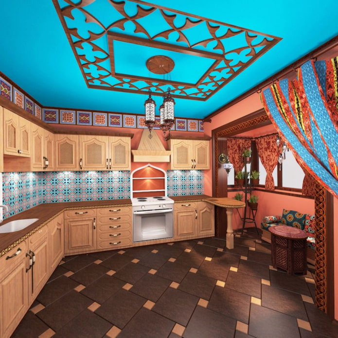 Кухня синяя в восточном стиле
