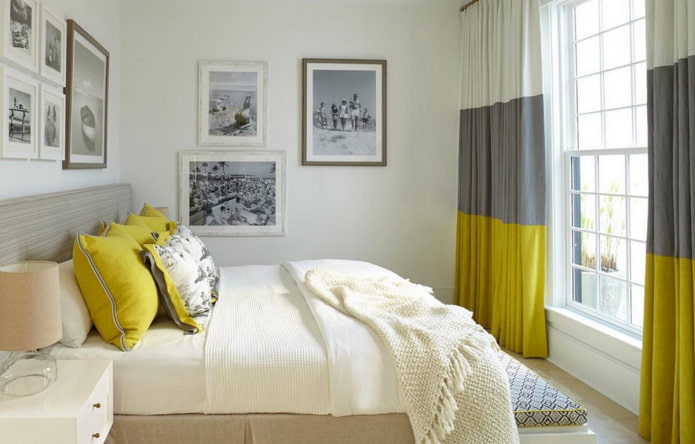 Светлая спальня с желтым декором