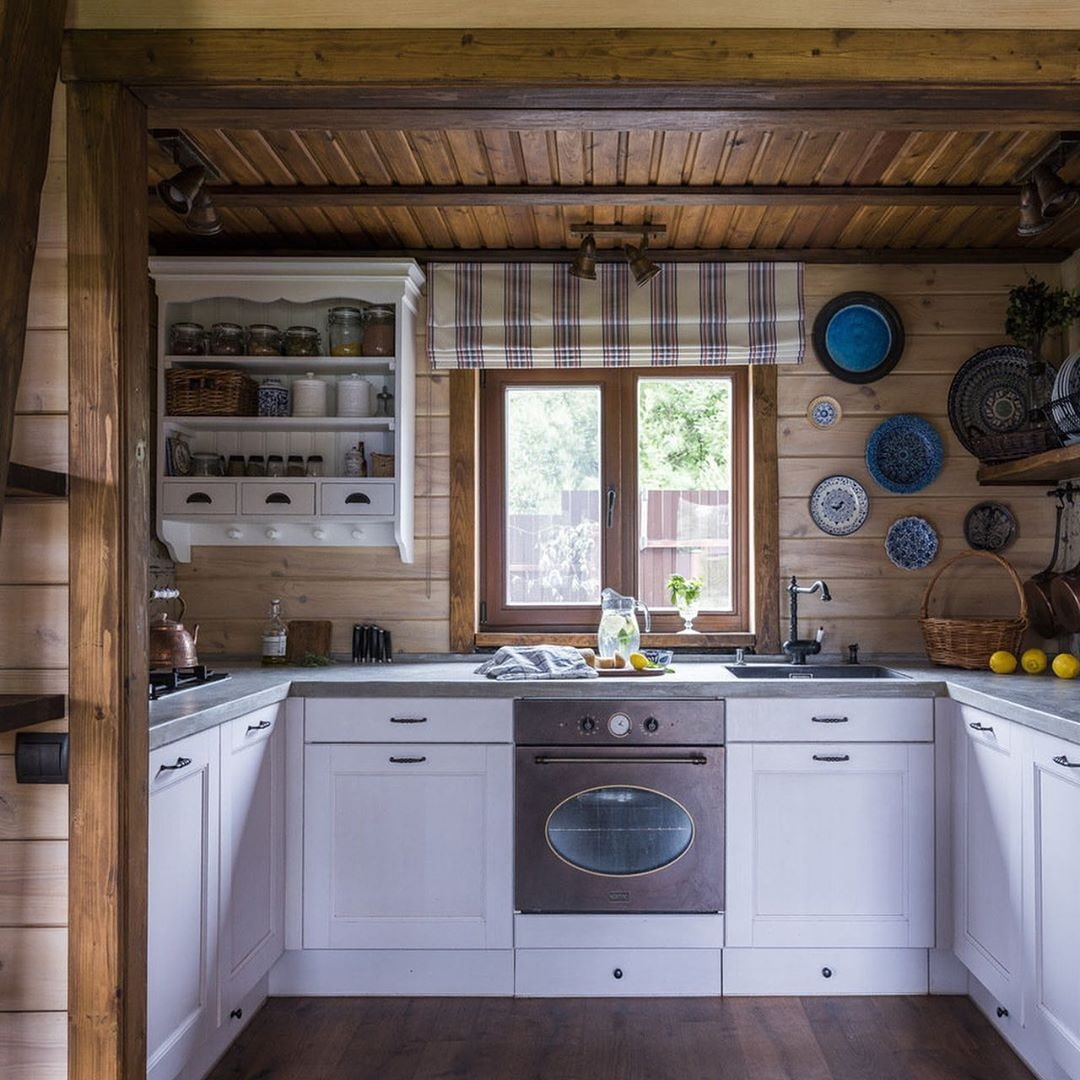 Дизайн кухни с печкой в частном доме в современном стиле фото