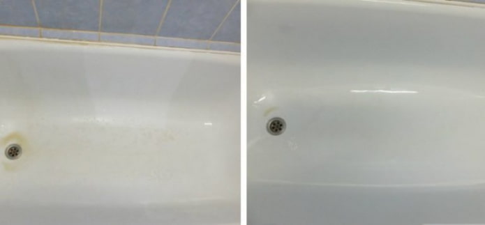Ванна до и после чистки нашатырем